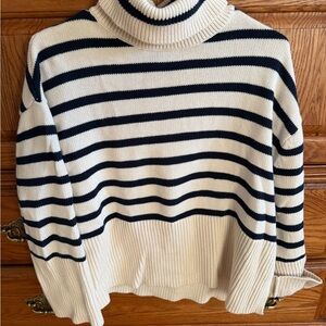 GAP Navy and Cream Striped Turtleneck Sweater